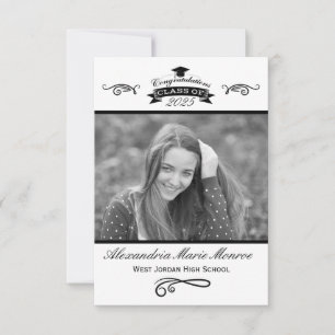 Elegante Preto e Branco - Convite de Formatura 3x5
