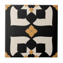 Elegante Preto e Branco Floral Abstrato Amarelo