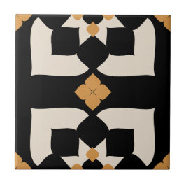 Elegante Preto e Branco Floral Abstrato Amarelo