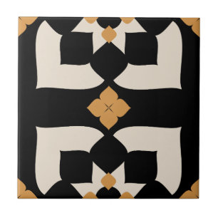 Elegante Preto e Branco Floral Abstrato Amarelo