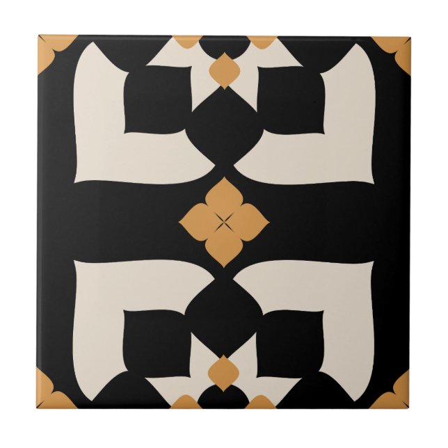Elegante Preto e Branco Floral Abstrato Amarelo (Frente)