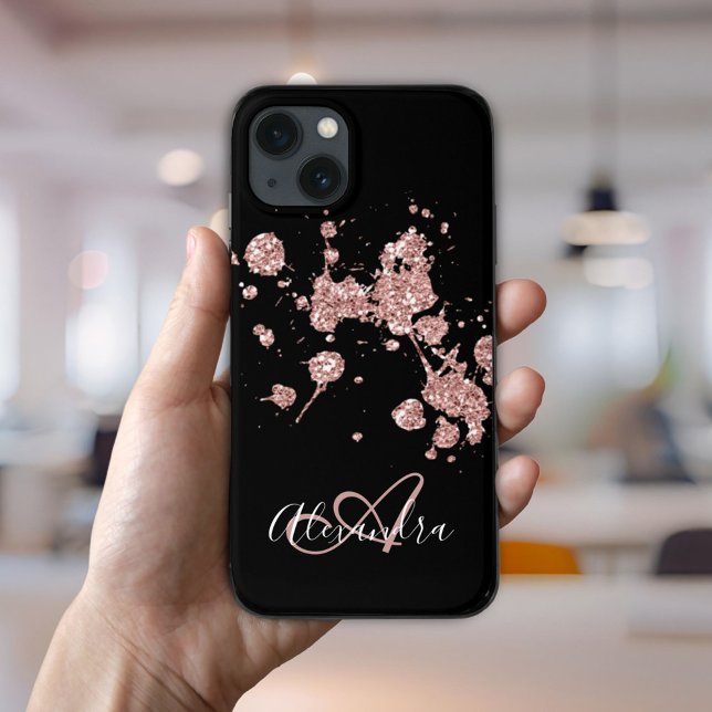 Elegante preto Rosa com brilho Dourado brilha mono (Elegant Black Rose Gold Glitter Sparkles Monogram Case-Mate iPhone Case)