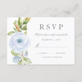 Elegante Primavera Floral Dusty Blue Weding RSVP