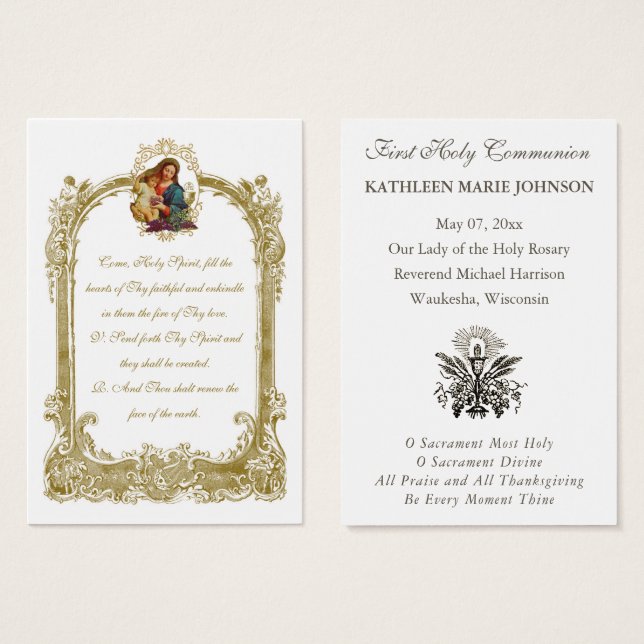 Elegante Primeira Sagrada Memória da Comunhão Sant (Frente & Verso)