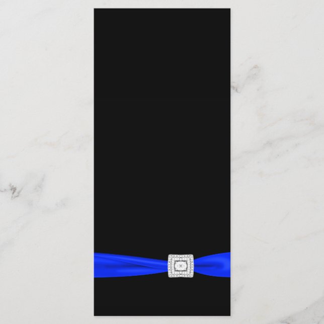 Elegante Programa de Casamento Azul Real e Preto (Frente)
