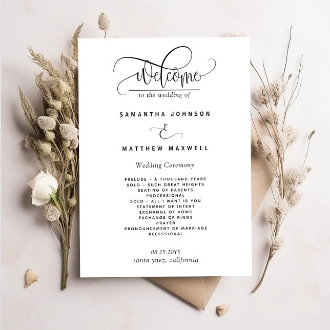 Elegante Programa de Casamento com Letra Moderna e (Criador carregado)