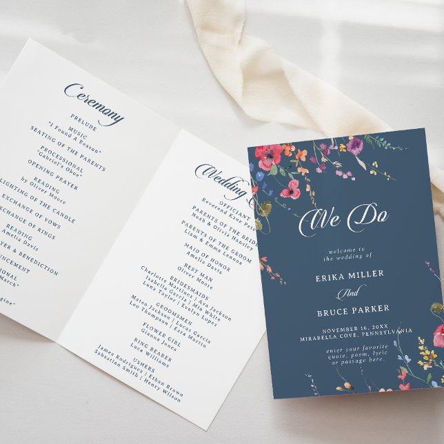 Elegante Programa de Casamento Dobrado Floral Botâ (Criador carregado)