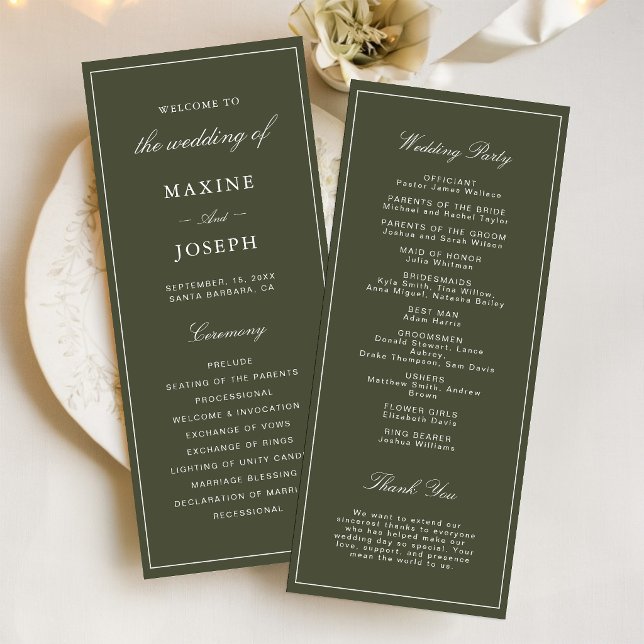 Elegante Programa de Casamento em Verde Poeirento  (Elegant dusty green wedding programs keep guests informed with timeless style and grace.)