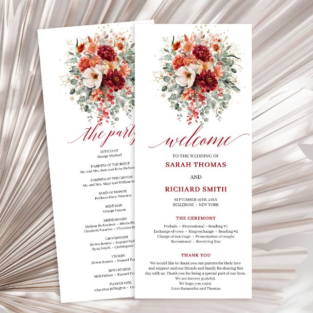 Elegante Programa de Casamento Floral Outonal Dour (Elegant Burgundy Gold Floral Autumn Program wedding program

)