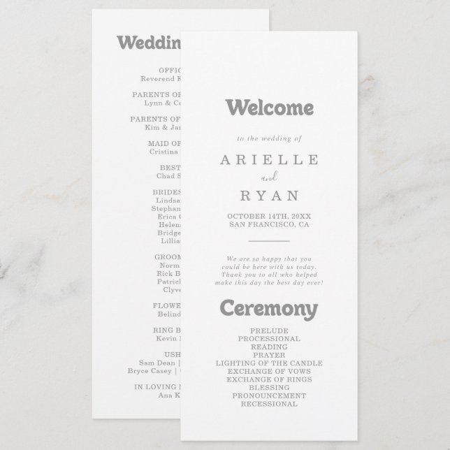 Elegante Programa de Casamento Formal Minimalista (Frente/Verso)