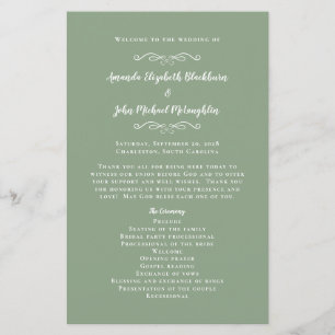 Elegante Programa de Cerimônia de Casamento Verde 