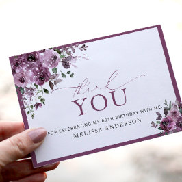 Elegante Purple Floral 60º Cartões de agradeciment