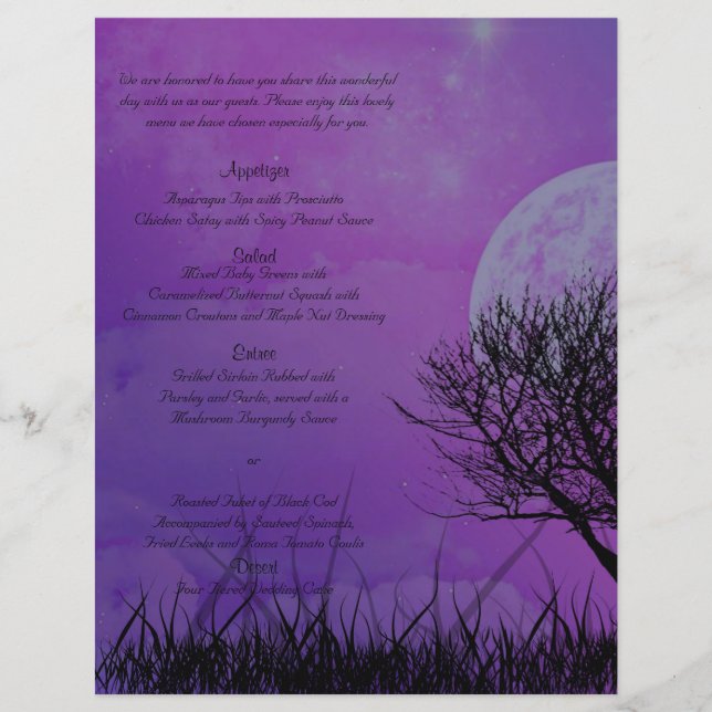 Elegante Purple Gothic Night Posh Menu Casamento (Frente)