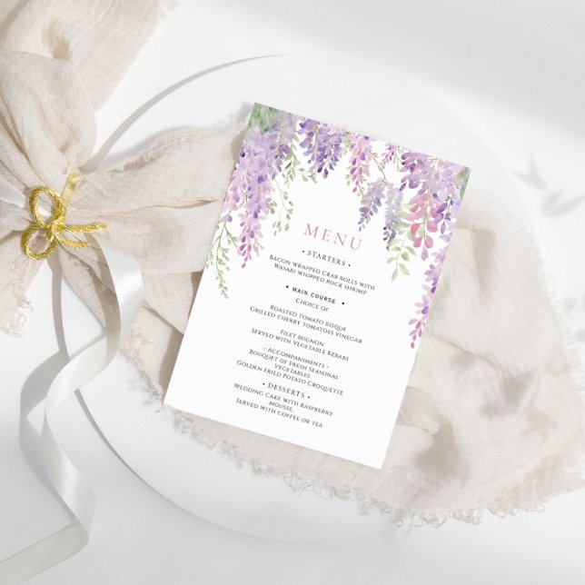 Elegante Purple Wisteria Flowers Menu de Casamento (Criador carregado)