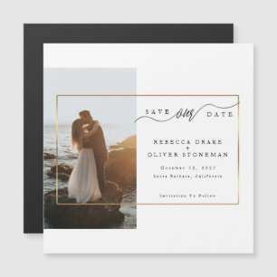 Elegante Quadro Dourado Foto Casamento Cartão Magn