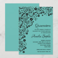 Elegante Quinceañera Black & Tiffany Blue Swirls