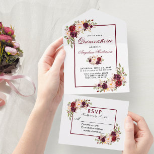 Elegante Quinceanera Watercolor Burgundy Floral