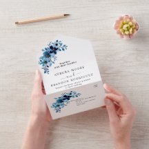 Elegante Ramalhete de Flores em Aquarela Azul Poei