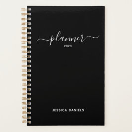 Elegante Rascunho Semanais Mensal Preto Planejador