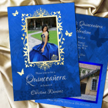 Elegante Real Azul, Borboletas Douradas Quinceaner