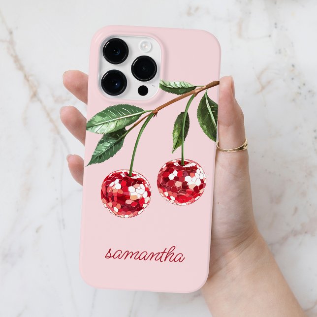 Elegante Red Cherry Personalised Script Name Pink (Elegant Red Cherry Personalized Script Name Pink Case-Mate iPhone Case)