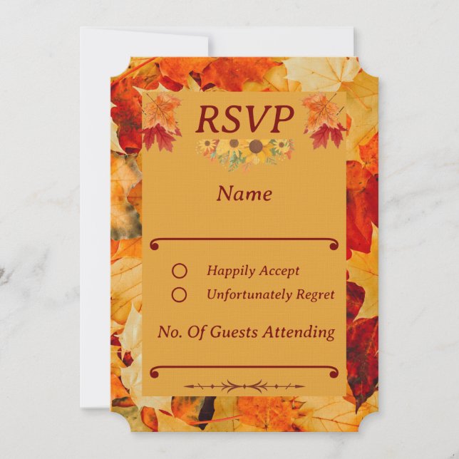 Elegante Red Dourado Autumn deixa RSVP Casamento o (Frente)