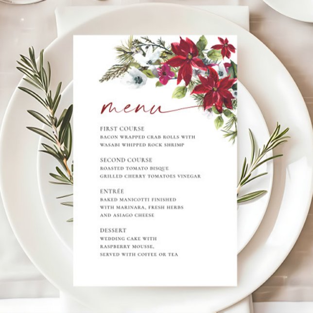 Elegante Red Poinsettia Menu de Casamento de Natal (Criador carregado)