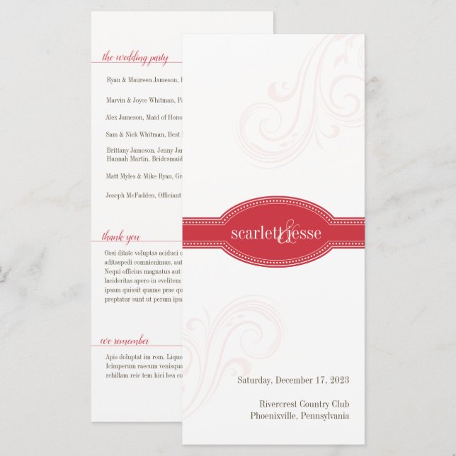 Elegante Red Program, Coleção Caroline Wedding (Frente/Verso)