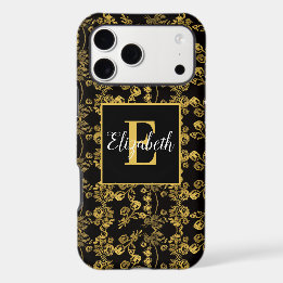 Elegante redemoinho Floral dourado vintage Monogra