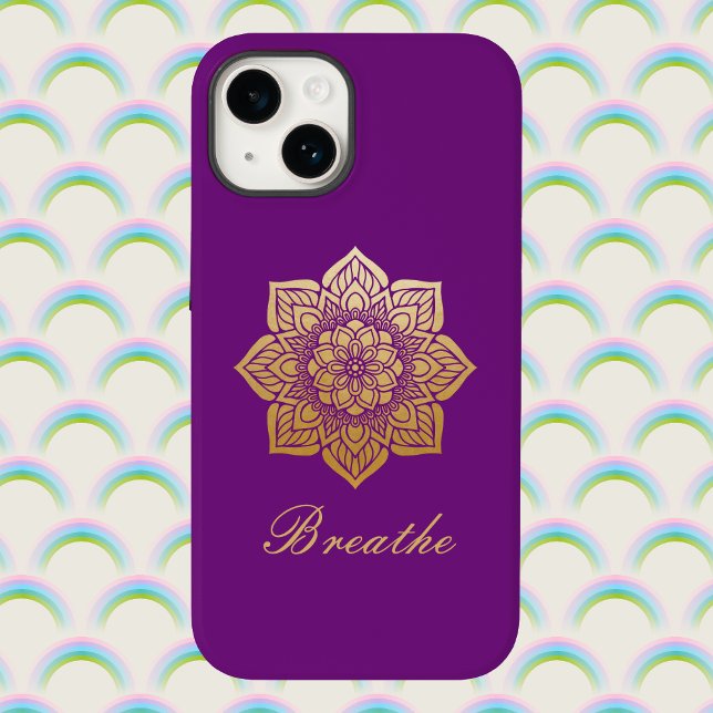Elegante Respira Profundo Roxo e Dourado Mandala (Criador carregado)