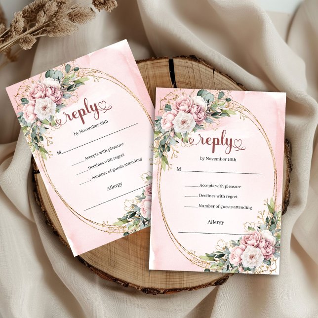 Elegante Resposta de Casamento em Rosa Poeirento c (Elegant Dusty Pink Eucalyptus Wedding RSVP)