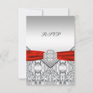 Elegante Resposta de Casamento Prata e Vermelho