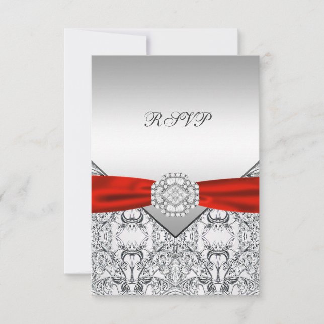 Elegante Resposta de Casamento Prata e Vermelho (Frente)