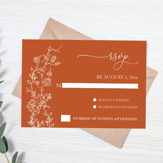 Elegante Resposta de Convite de Casamento Floral V (Terracotta Wedding RSVP card with white florals)