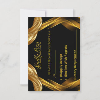 Elegante Resposta de RSVP de Casamento Preto e Dou