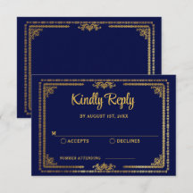 Elegante Resposta para Casamento Azul Naval e Dour