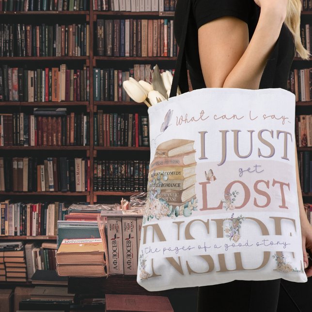 Elegante Romance Bookish Book Club Lendo Tote Bag (Elegant romance bookish theme lost in the pages of a good story tote bag for book clubs or authors)