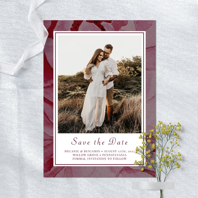 Elegante Romântico Floral Salve O Cartão com fotos (Elegant Floral Romantic Save The Date Photo Card)