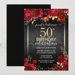 Elegante Rosa 50º Convite de Aniversário