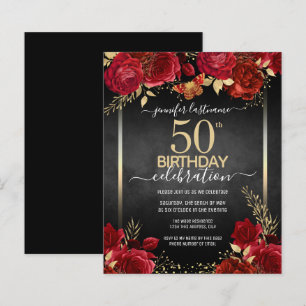 Elegante Rosa 50º Convite de Aniversário