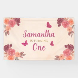 Elegante Rosa Bege Água-Forte Floral 1º Aniversári