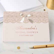 Elegante Rosa Bege Laço Renda Chuveiro de Noiva