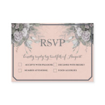 Elegante Rosa Cinza e Cinza Menu Escolha RSVP Cart