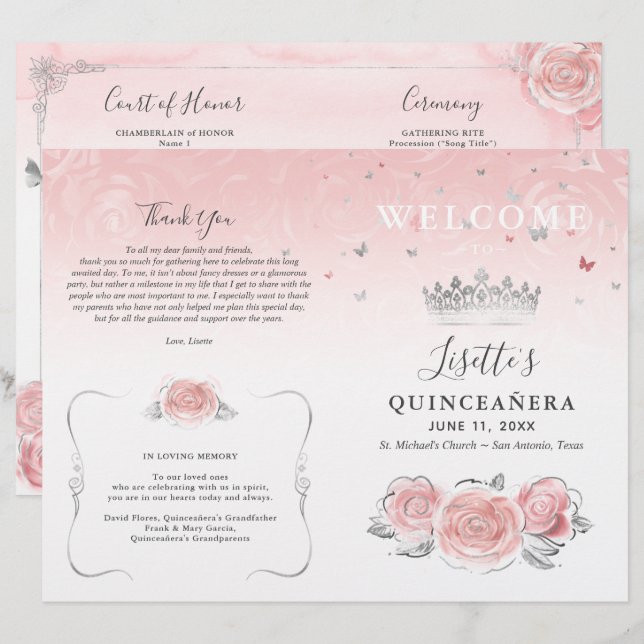 Elegante Rosa claro e Silver Quinceanera (Frente/Verso)