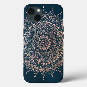 Elegante Rosa Dourado em Teal Floral Henna Mandala