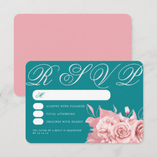 Elegante Rosa Dourado Floral Foil RSVP Teal