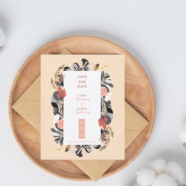 Elegante Rosa e Floral Naval Casamento Salve a Dat (Elegant Blush & Navy Floral Wedding Save the Date Invitation)