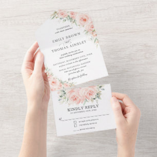 Elegante Rosa Floral de Blush Verde Casamento Verd