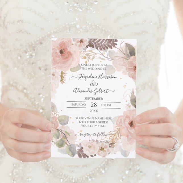 Elegante Rosa Floral Dourado Eucalyptus Leaf Green (Criador carregado)