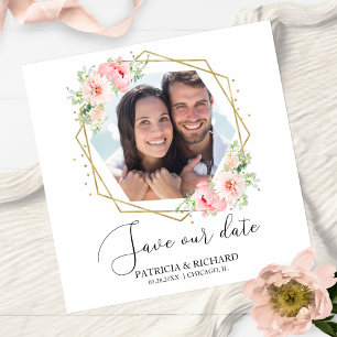 Elegante Rosa Floral Foto Casamento Salve a Data